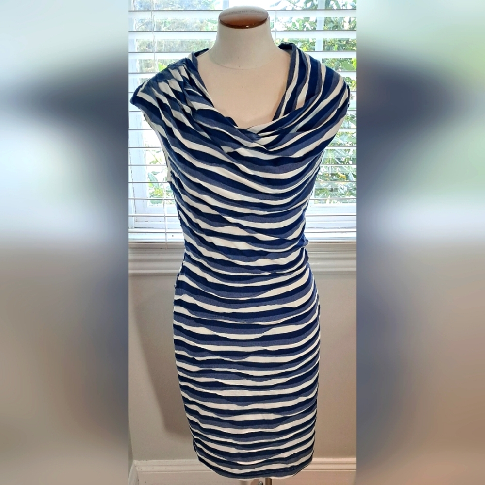 Connected Apparel Blue & White Striped Dress Sz 6 NWT